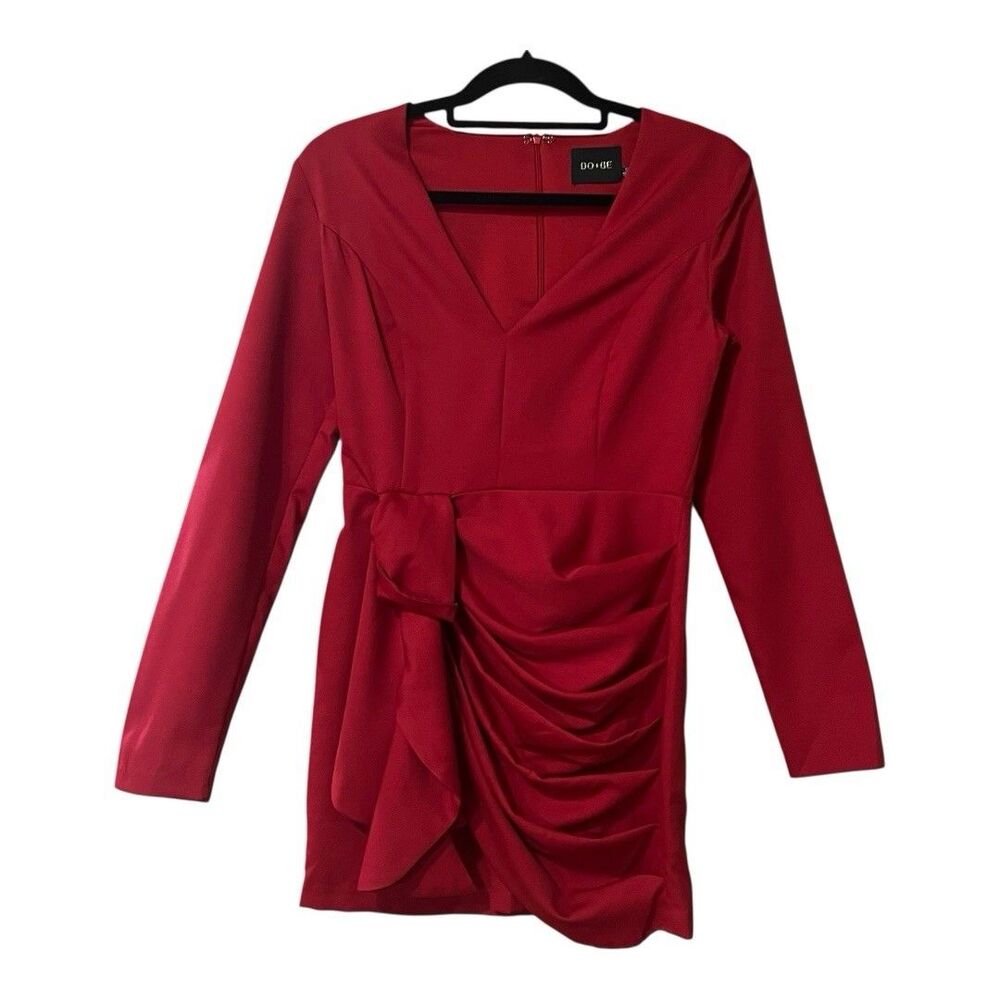 Do + Be Womens Size Small Red Long Sleeve V- Neck Draped Dress